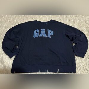 GAP Men's Navy Crewneck Sweatshirt with Light Blue Logo